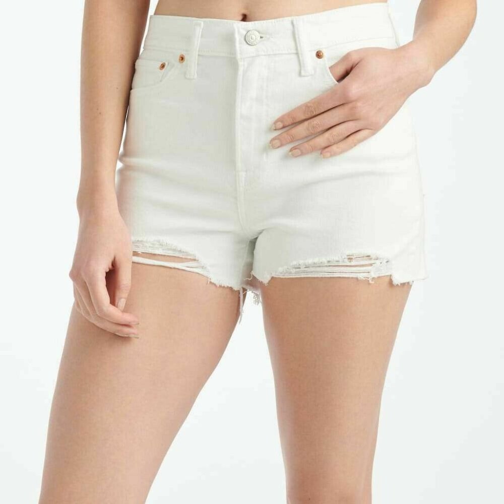 Levi's Women's Salt White Mid Length Denim Jean High Rise Shorts Size W32/14 - Picture 2 of 12